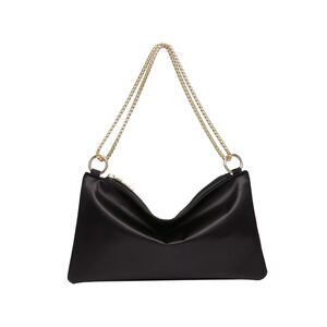 Black Satin Hobo Handbag - Chic Evening Clutch for Cocktail Parties